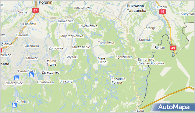 mapa Małe Ciche, Małe Ciche na mapie Targeo