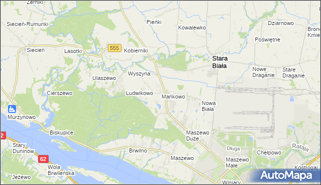 mapa Mańkowo gmina Stara Biała, Mańkowo gmina Stara Biała na mapie Targeo