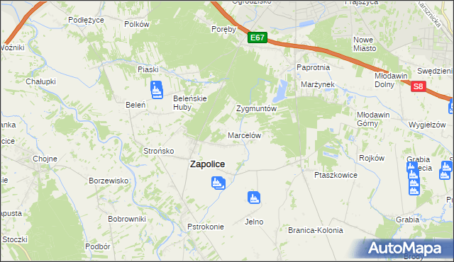 mapa Marcelów gmina Zapolice, Marcelów gmina Zapolice na mapie Targeo