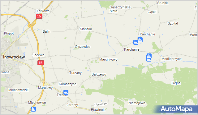 mapa Marcinkowo gmina Inowrocław, Marcinkowo gmina Inowrocław na mapie Targeo