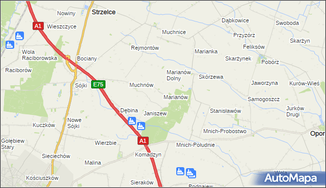 mapa Marianów gmina Strzelce, Marianów gmina Strzelce na mapie Targeo