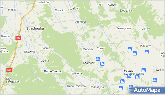 mapa Marysin gmina Strachówka, Marysin gmina Strachówka na mapie Targeo