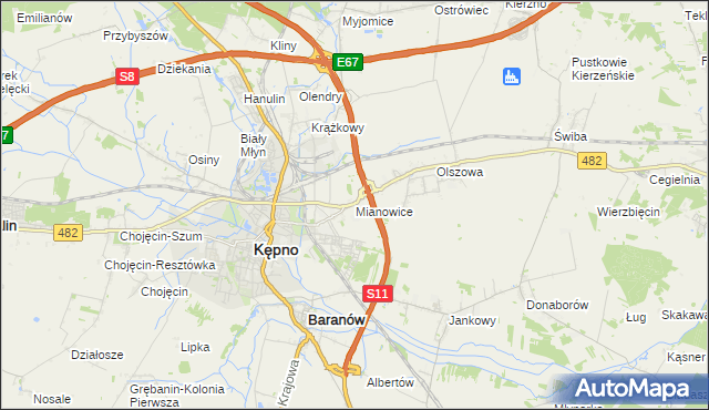 mapa Mianowice gmina Kępno, Mianowice gmina Kępno na mapie Targeo