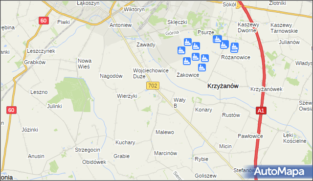 mapa Mieczysławów gmina Krzyżanów, Mieczysławów gmina Krzyżanów na mapie Targeo