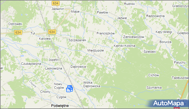 mapa Międzyleś gmina Poświętne, Międzyleś gmina Poświętne na mapie Targeo