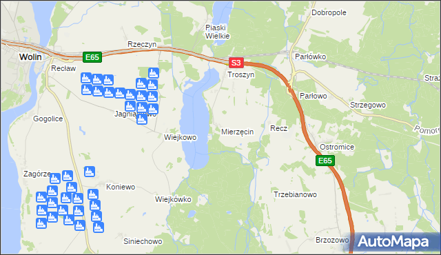 mapa Mierzęcin gmina Wolin, Mierzęcin gmina Wolin na mapie Targeo