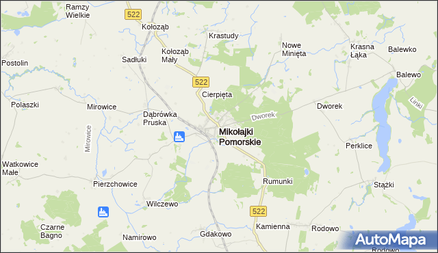 mapa Mikołajki Pomorskie, Mikołajki Pomorskie na mapie Targeo