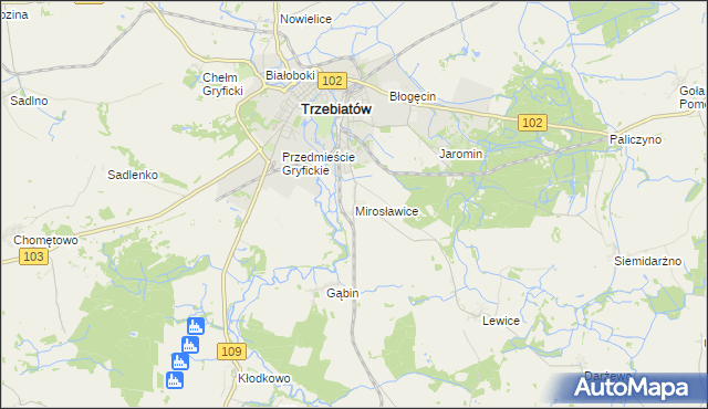 mapa Mirosławice gmina Trzebiatów, Mirosławice gmina Trzebiatów na mapie Targeo