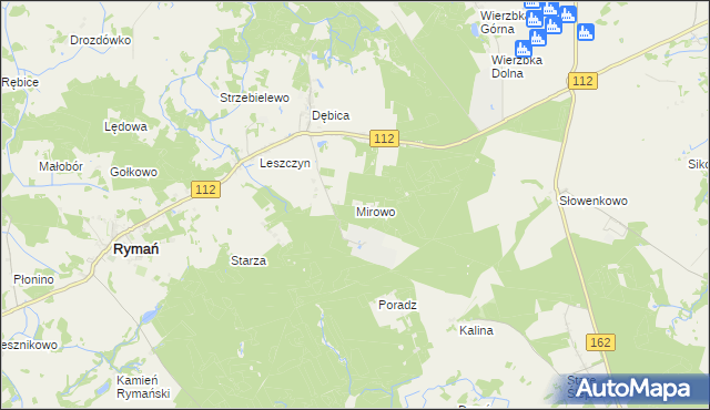 mapa Mirowo gmina Rymań, Mirowo gmina Rymań na mapie Targeo