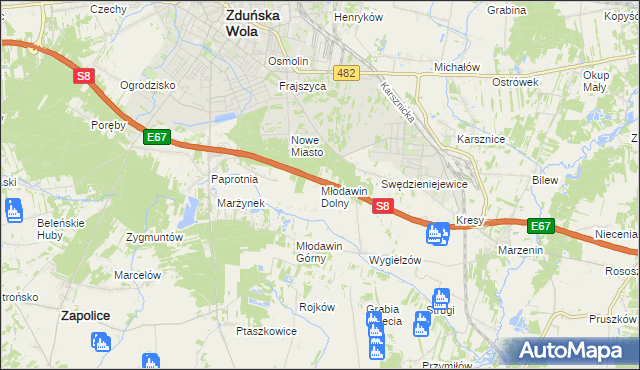 mapa Młodawin Dolny, Młodawin Dolny na mapie Targeo