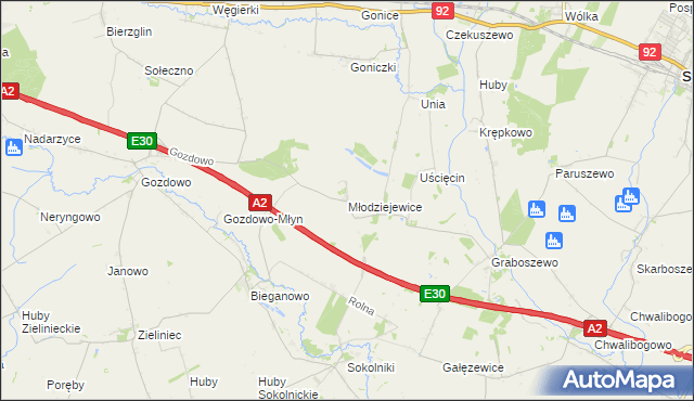 mapa Młodziejewice, Młodziejewice na mapie Targeo