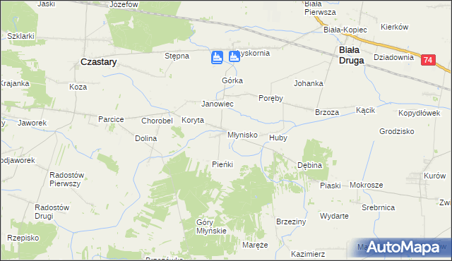mapa Młynisko gmina Biała, Młynisko gmina Biała na mapie Targeo