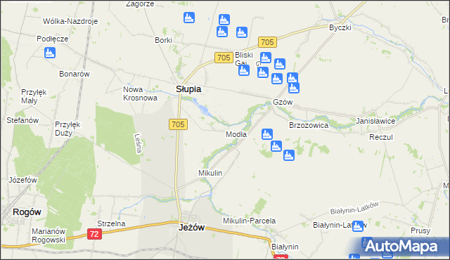 mapa Modła gmina Słupia, Modła gmina Słupia na mapie Targeo