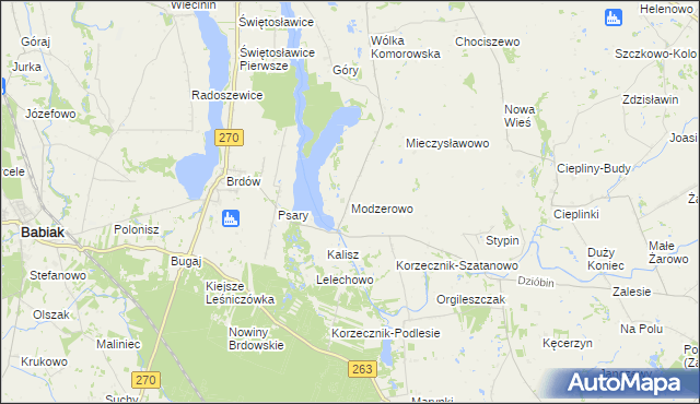 mapa Modzerowo gmina Izbica Kujawska, Modzerowo gmina Izbica Kujawska na mapie Targeo