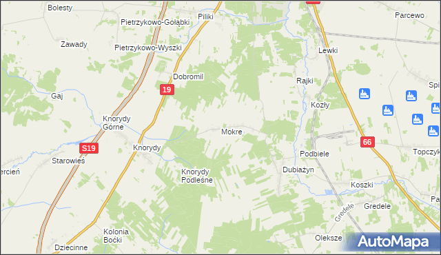 mapa Mokre gmina Bielsk Podlaski, Mokre gmina Bielsk Podlaski na mapie Targeo