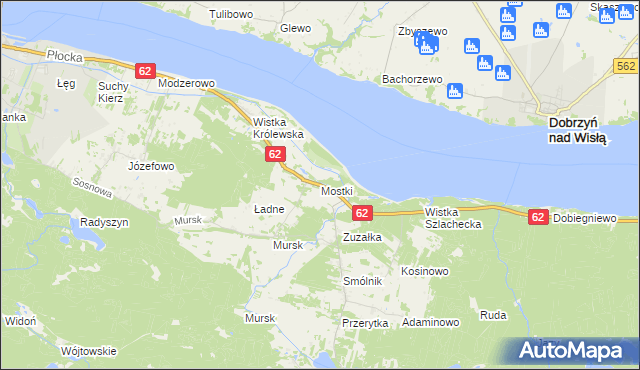 mapa Mostki gmina Włocławek, Mostki gmina Włocławek na mapie Targeo