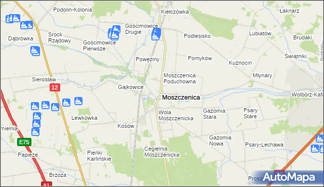 mapa Moszczenica powiat piotrkowski, Moszczenica powiat piotrkowski na mapie Targeo