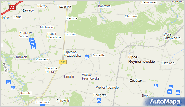 mapa Mszadla gmina Lipce Reymontowskie, Mszadla gmina Lipce Reymontowskie na mapie Targeo