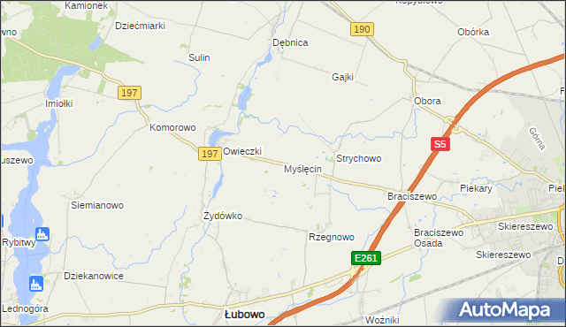 mapa Myślęcin gmina Łubowo, Myślęcin gmina Łubowo na mapie Targeo