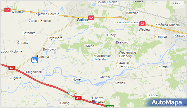 mapa Myśliborskie Holendry, Myśliborskie Holendry na mapie Targeo