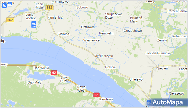 mapa Myśliborzyce gmina Brudzeń Duży, Myśliborzyce gmina Brudzeń Duży na mapie Targeo