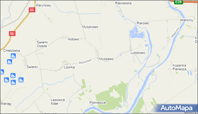 mapa Myszewo, Myszewo na mapie Targeo