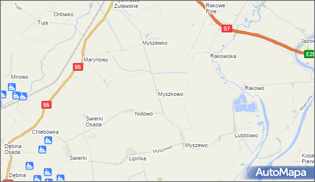 mapa Myszkowo gmina Nowy Dwór Gdański, Myszkowo gmina Nowy Dwór Gdański na mapie Targeo