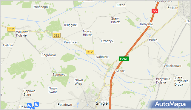 mapa Nadolnik gmina Śmigiel, Nadolnik gmina Śmigiel na mapie Targeo
