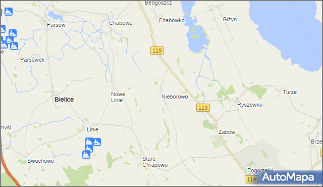 mapa Nieborowo, Nieborowo na mapie Targeo