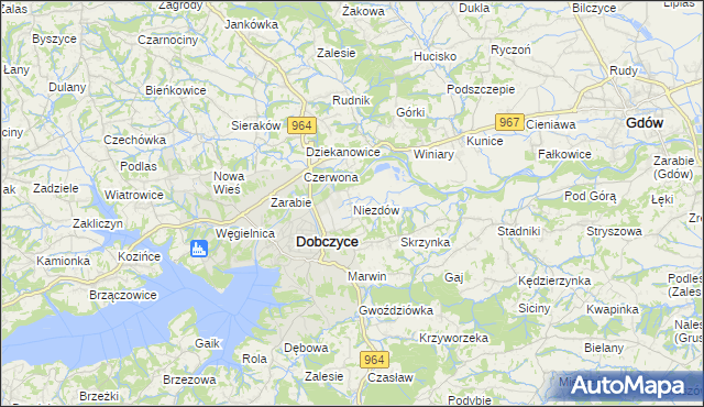 mapa Niezdów gmina Dobczyce, Niezdów gmina Dobczyce na mapie Targeo