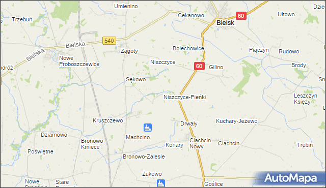mapa Niszczyce-Pieńki, Niszczyce-Pieńki na mapie Targeo