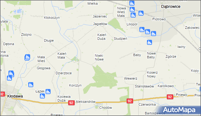 mapa Niwki gmina Chodów, Niwki gmina Chodów na mapie Targeo