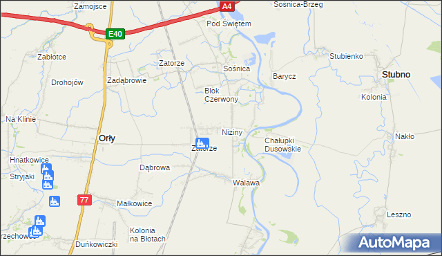 mapa Niziny gmina Orły, Niziny gmina Orły na mapie Targeo