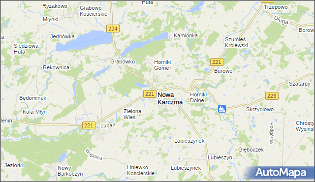 mapa Nowa Karczma powiat kościerski, Nowa Karczma powiat kościerski na mapie Targeo