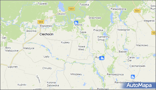 mapa Nowa Wieś gmina Ciechocin, Nowa Wieś gmina Ciechocin na mapie Targeo