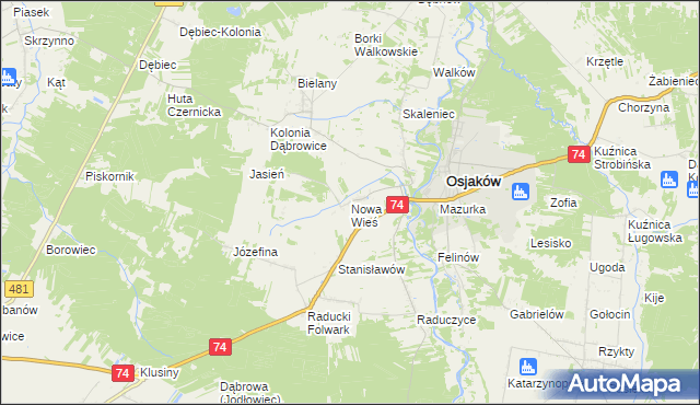 mapa Nowa Wieś gmina Osjaków, Nowa Wieś gmina Osjaków na mapie Targeo