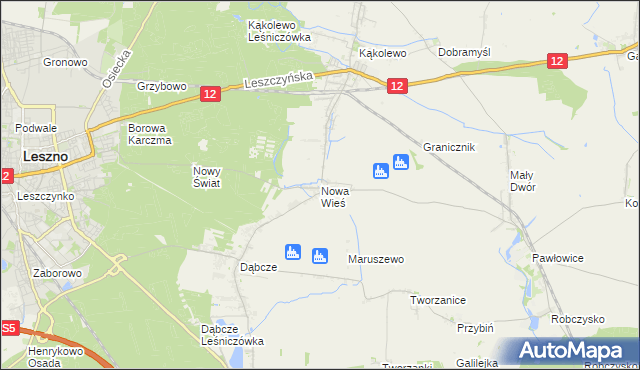 mapa Nowa Wieś gmina Rydzyna, Nowa Wieś gmina Rydzyna na mapie Targeo