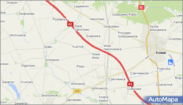 mapa Nowa Wola gmina Choceń, Nowa Wola gmina Choceń na mapie Targeo