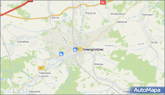 mapa Nowogrodziec, Nowogrodziec na mapie Targeo