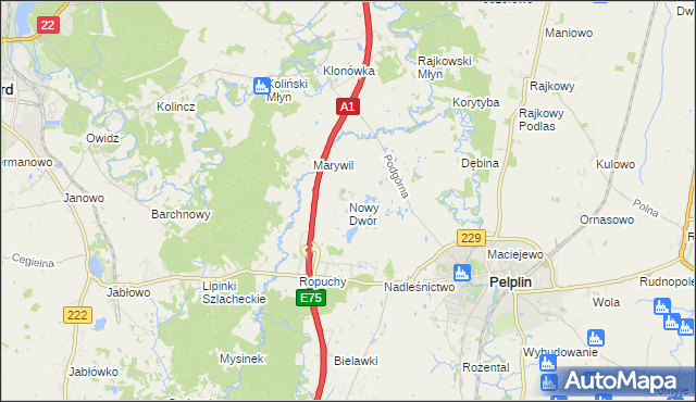 mapa Nowy Dwór gmina Pelplin, Nowy Dwór gmina Pelplin na mapie Targeo