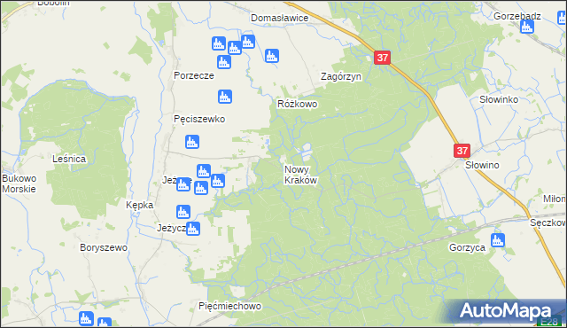 mapa Nowy Kraków gmina Darłowo, Nowy Kraków gmina Darłowo na mapie Targeo