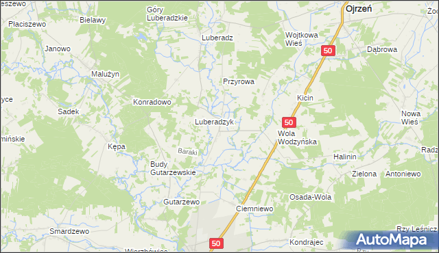 mapa Obrąb gmina Ojrzeń, Obrąb gmina Ojrzeń na mapie Targeo