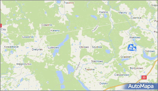 mapa Obrowo gmina Miastko, Obrowo gmina Miastko na mapie Targeo