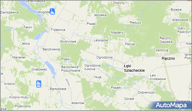 mapa Ogrodzona gmina Łęki Szlacheckie, Ogrodzona gmina Łęki Szlacheckie na mapie Targeo