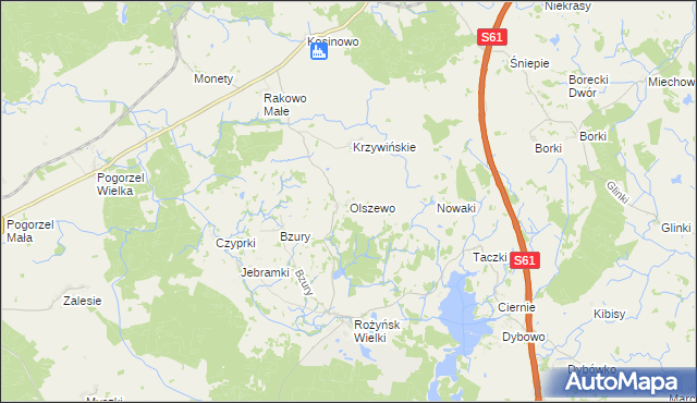 mapa Olszewo gmina Prostki, Olszewo gmina Prostki na mapie Targeo