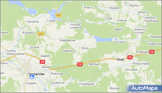 mapa Osina gmina Kluki, Osina gmina Kluki na mapie Targeo