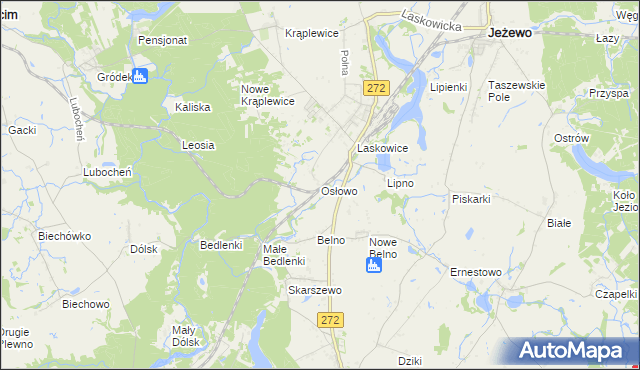 mapa Osłowo gmina Jeżewo, Osłowo gmina Jeżewo na mapie Targeo