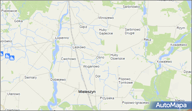 mapa Ośno gmina Janowiec Wielkopolski, Ośno gmina Janowiec Wielkopolski na mapie Targeo