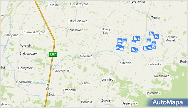 mapa Ostra Góra gmina Korycin, Ostra Góra gmina Korycin na mapie Targeo