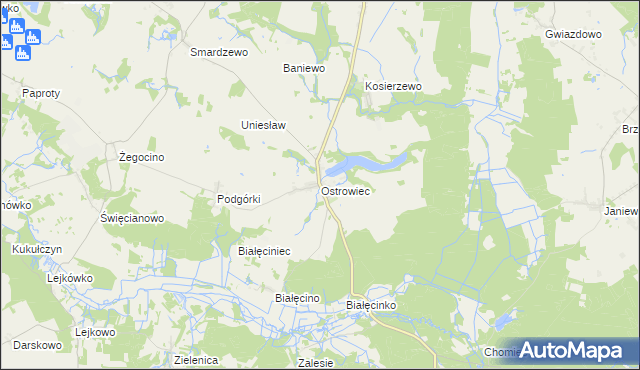 mapa Ostrowiec gmina Malechowo, Ostrowiec gmina Malechowo na mapie Targeo